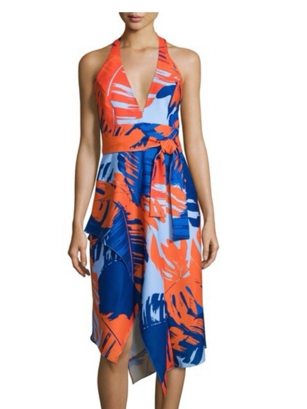 NICHOLAS Orange & Blue Halter V-Neck Asymmetrical Dress